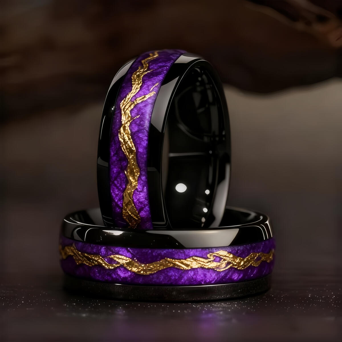 Gymnastic Ring Wood - Anel Masculino de Aço Inoxidável Preto